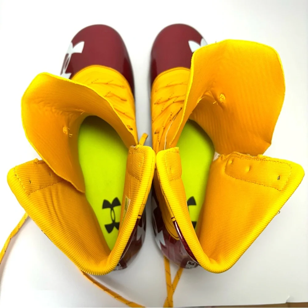 Under Armour Highlight MC Lineman Football Cleats Sz 15 High-Top Red Yellow NEW